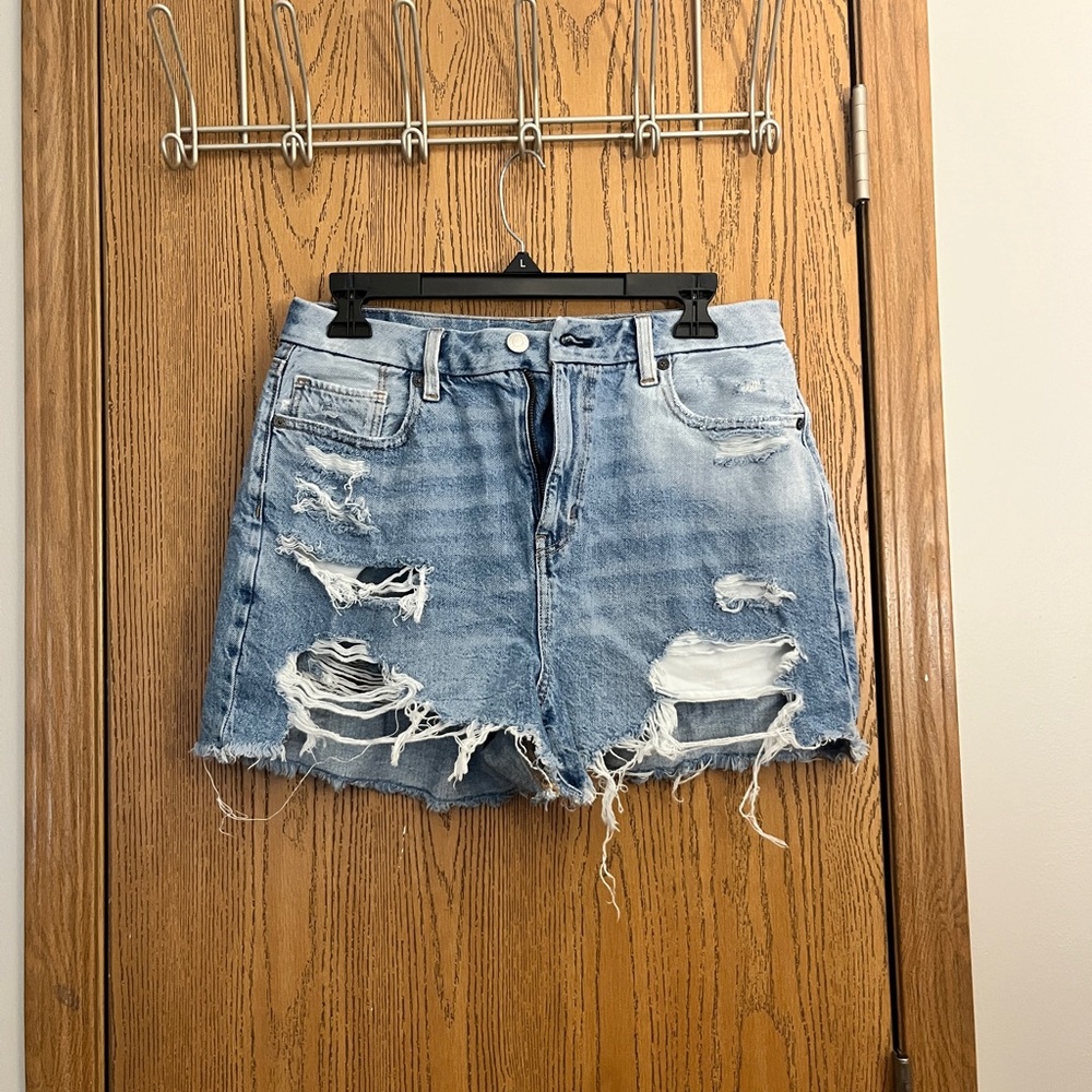 AE Distressed High Waisted Denim Shorts